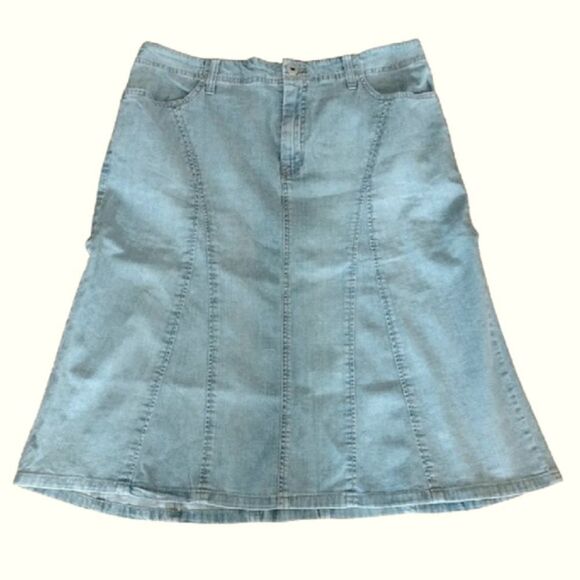 Y2K Light Denim Wash High Waist Midi Flare Jean Skirt Plussize 14 - Picture 2 of 10